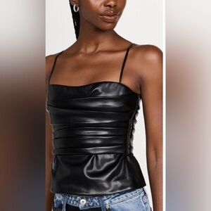 JONATHAN SIMKHAI Imara Faux Leather Draped Bustier Top